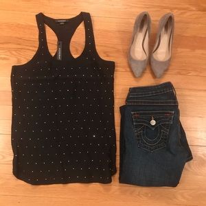 NWT Acrobat Rhinestone Black Silk Tank (Small)